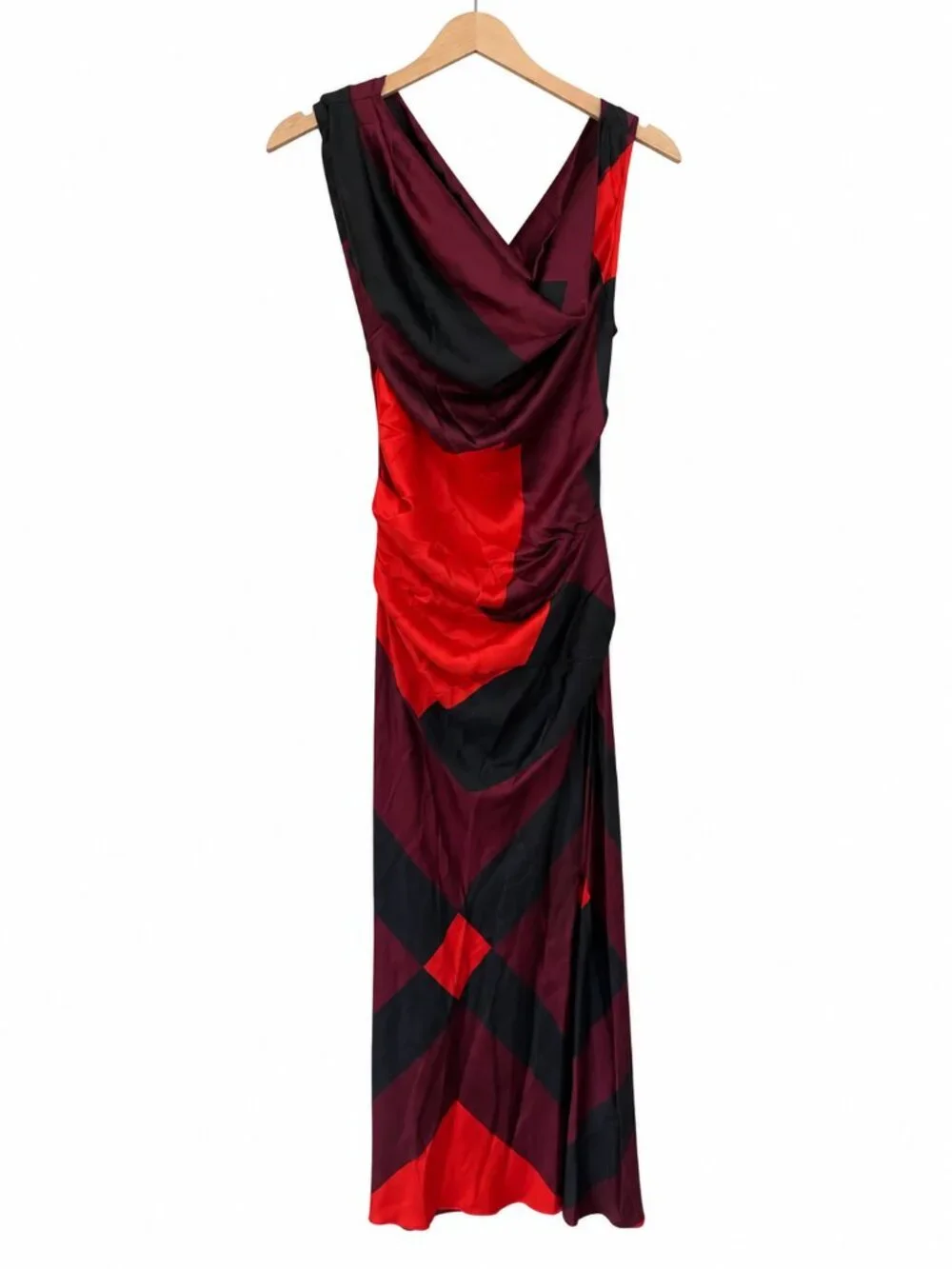 STAUD Phare One-Shoulder Silk Midi Dress Ruby Prism Size 6